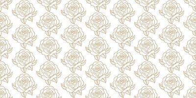 Seamless pattern with gold roses on a white background. Vector illustration.