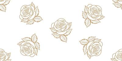 Seamless pattern with gold roses on white background. Seamless pattern with flowers. Vector illustration.