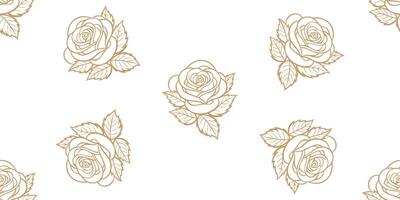 Seamless pattern with gold roses on white background. Seamless pattern with flowers. Vector illustration.