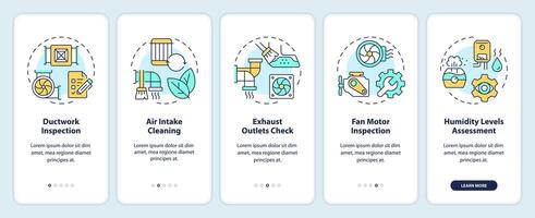 ventilación inspección inducción móvil aplicación pantalla. hvac recorrido 5 5 pasos editable gráfico instrucciones con lineal conceptos. ui, ux, gui modelo vector