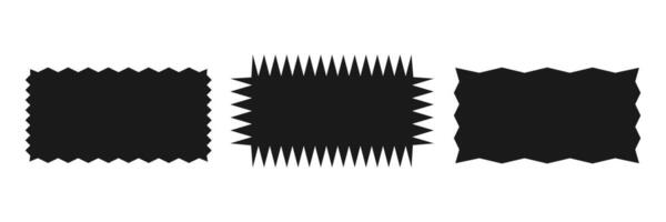 Zigzag rectangular shape.A set of uneven zigzag rectangular shapes. Black color. Isolated elements for design of text box, button, badge, banner, tag, sticker, badge. Vector illustration.