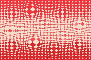 Psychedelic retro pattern with distorted checkerboard. Groovy seamless rectangle background. Pink red color. Vintage wallpaper. Vector illustration.