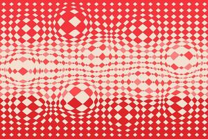 Psychedelic retro pattern with distorted checkerboard. Groovy seamless rectangle background. Pink red color. Vintage wallpaper. Vector illustration.