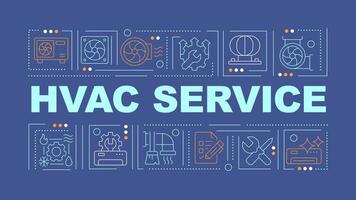 HVAC maintenance blue word concept. Heating and cooling system. Typography banner. Flat design. Vector illustration with title text, editable line icons. Ready to use