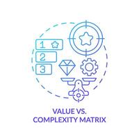 valor vs complejidad azul degradado concepto icono. proyecto gestión. redondo forma línea ilustración. resumen idea. gráfico diseño. fácil a utilizar en infografía, promocional material, artículo, Blog enviar vector