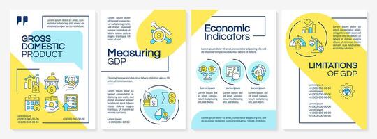 Economic growth measurement blue and yellow brochure template. Leaflet design with linear icons. Editable 4 vector layouts for presentation, annual reports