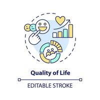 Quality of life multi color concept icon. Demography statistics. Geopolitical happiness metrics. Round shape line illustration. Abstract idea. Graphic design. Easy to use in brochure, booklet vector