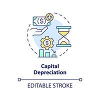 capital depreciación multi color concepto icono. nacional inflación. financiero angustia, económico recesión redondo forma línea ilustración. resumen idea. gráfico diseño. fácil a utilizar en folleto, folleto vector