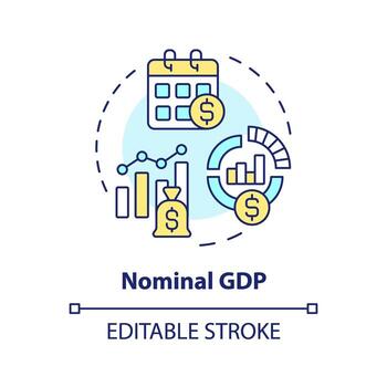 Nominal gdp multi color concept icon. Economic indicator. Goods and services. National economy. Round shape line illustration. Abstract idea. Graphic design. Easy to use in brochure, booklet vector