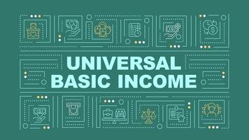 Universal basic income green word concept. Goods and services. Typography banner. Flat design. Vector illustration with title text, editable line icons. Ready to use