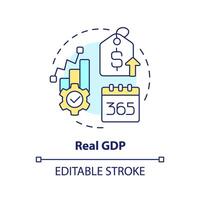 Real gdp multi color concept icon. Macro economy. Government revenue, capital gain. Market value. Round shape line illustration. Abstract idea. Graphic design. Easy to use in brochure, booklet vector