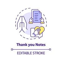 Thank you notes multi color concept icon. Employee recognition. Handwritten message for coworker. Express gratitude. Round shape line illustration. Abstract idea. Graphic design. Easy to use vector