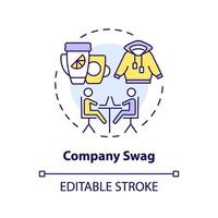 Company swag multi color concept icon. Office branded merchandise. Gifts for team members. Employee recognition. Round shape line illustration. Abstract idea. Graphic design. Easy to use vector