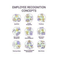 Employee recognition multi color concept icons. Team member appreciation. Workplace culture. Worker encouragement. Icon pack. Vector images. Round shape illustrations. Abstract idea
