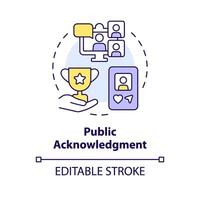 Public acknowledgement multi color concept icon. Employee recognition. Sharing success. Team member accolade. Round shape line illustration. Abstract idea. Graphic design. Easy to use vector