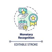 Monetary recognition multi color concept icon. Employee recognition. Gifts and bonuses. Salary increase. Payday. Round shape line illustration. Abstract idea. Graphic design. Easy to use vector