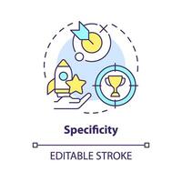 Specificity multi color concept icon. Employee recognition criteria. Performance appreciation. Boost morale. Round shape line illustration. Abstract idea. Graphic design. Easy to use vector