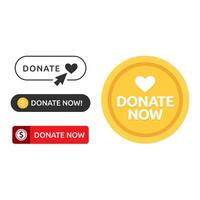 Set of donate web button. Symbol of financial aid isolated on white background. Vector illustration.