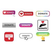 Set of donate web button. Symbol of financial aid isolated on white background. Vector illustration.