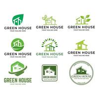 Leaf and green house logo template set collection isolated on white background. vector