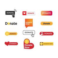 Set of donate web button. Symbol of financial aid isolated on white background. Vector illustration.