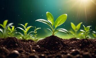 AI generated plants growing from soil, plant progress, growing plant, grow up from ground photo