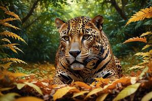 ai generado jaguar - animal, jaguar en el selva, hermosa Disparo de un africano leopardo - jaguar foto