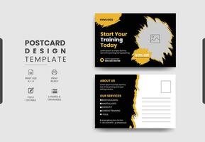 Modern professional gym fitness postcard design template vector