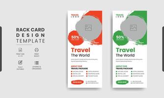 Travel Rack Card or Dl Flyer Template. Double-Sided Tour Poster Leaflet Design Template vector