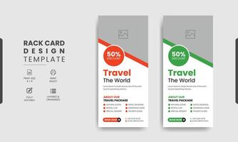 viaje estante tarjeta o dl volantes modelo. doble cara excursión póster folleto diseño modelo vector