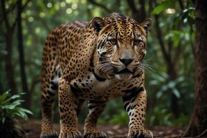 AI generated jaguar - animal, jaguar in the jungle, beautiful shot of an african leopard - jaguar photo