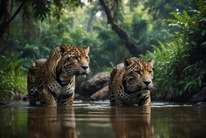 ai generado jaguar - animal, jaguar en el selva, hermosa Disparo de un africano leopardo - jaguar foto