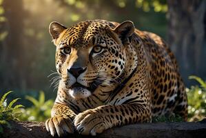 AI generated jaguar - animal, jaguar in the jungle, beautiful shot of an african leopard - jaguar photo