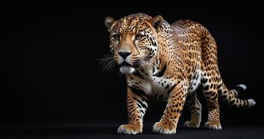 AI generated jaguar animal on black background, jaguar portrait , beautiful shot of an african leopard, jaguar photo