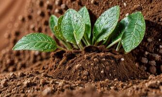 AI generated plants growing from soil, plant progress, growing plant, grow up from ground photo