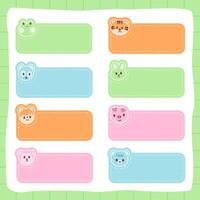 cute cartoon character name tags and memo collection, cute label for memo vector