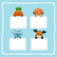 cute cartoon character name tags and memo collection, cute label for memo vector