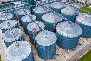 Distillation process is used to produce bio gas at station. Ecologic biofuel. View from above. photo