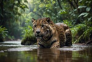 AI generated jaguar - animal, jaguar in the jungle, beautiful shot of an african leopard - jaguar photo