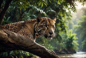 AI generated jaguar - animal, jaguar in the jungle, beautiful shot of an african leopard - jaguar photo