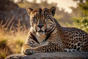 AI generated jaguar - animal, jaguar in the jungle, beautiful shot of an african leopard - jaguar photo