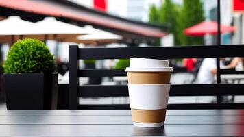 AI generated coffee cup mockup design, coffee cup mockup on coffee beans, hot coffee background, blank coffee cup mockups, paper coffee bags photo