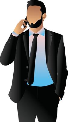 illustration of businessman stands and talking mobile phone on a white background