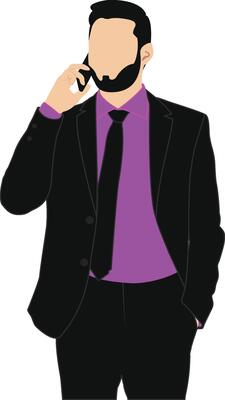 illustration of businessman stands and talking mobile phone on a white background