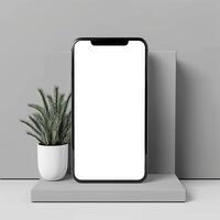 AI generated Modern smartphone mockup scene. Smartphone mockup template with blank white screen. photo