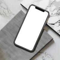 AI generated Modern smartphone mockup scene. Smartphone mockup template with blank white screen. photo