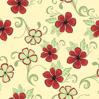 seamless pattern with images of red flowers and green leaves in a flat design style vector