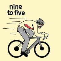 ilustración de un persona montando un bicicleta, trabajando difícil sin escalas y agotador, trabajando desde 9 9 a 5 5 cada día vector