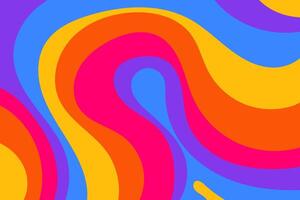 Colorful rainbow psychedelic background. Groovy hippie wavy abstract lines pattern. Vector illustration