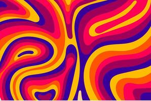 Wavy background, 60s 70s groovy style. Funky rainbow swirl psychedelic color. Vector illustration